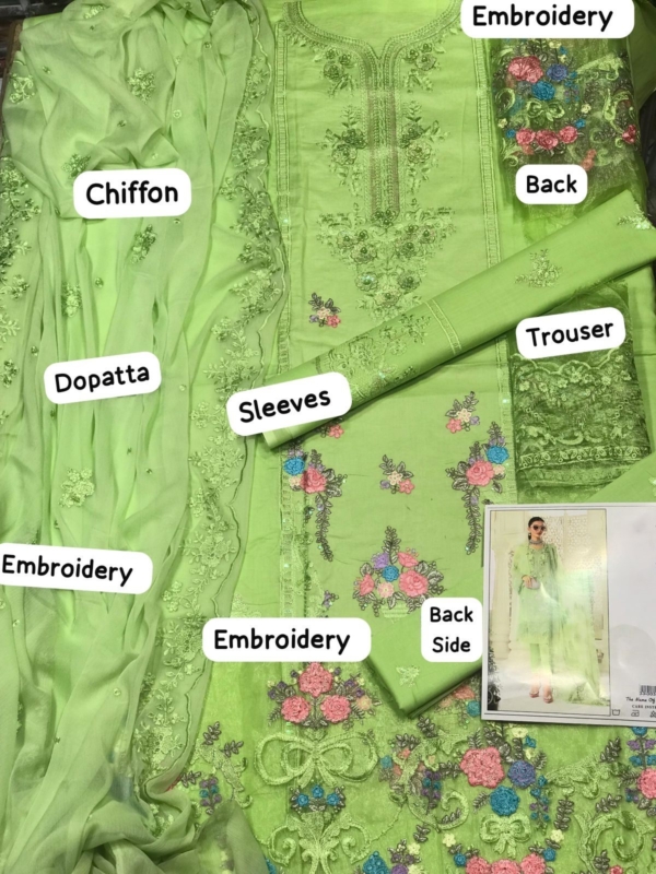 2K25 – 3D Floral Embroidered Lawn Suit with Chiffon Dupatta - Image 3