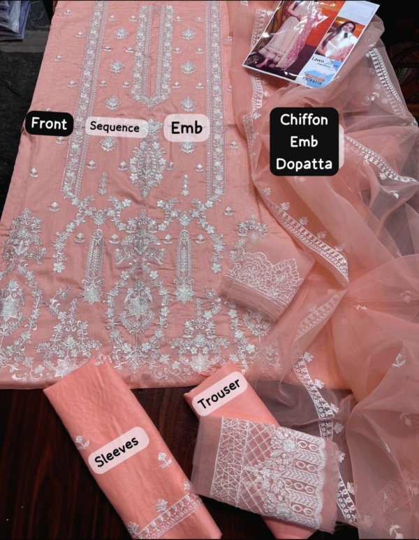 2K25 – Heavy Embroidered Lawn Suit with Chiffon Dupatta - Image 3