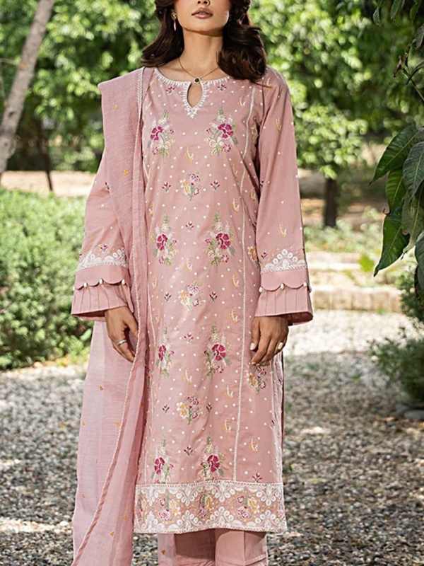 Luxury Lawn 3PC Embroidered Suit with Chiffon Dupatta – 2025