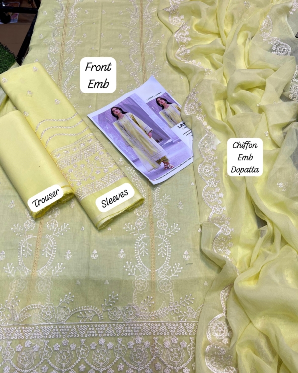 Embroidered Lawn Suit with Chiffon Dupatta - Image 2
