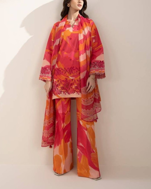 Embroidered Lawn Suit with Digital Silk Dupattav - Image 2