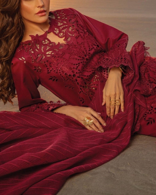 Lawn Embroidered 3PC Suit with Khadi Net Dupatta – 2025 - Image 2