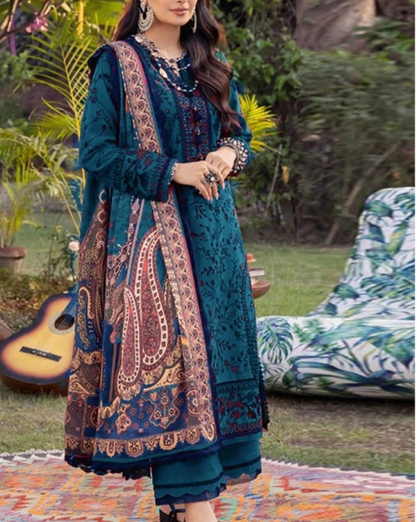 2K25 Luxury Lawn 3PC Embroidered Suit with Digital Diamond Tarkashi Dupatta - Image 2
