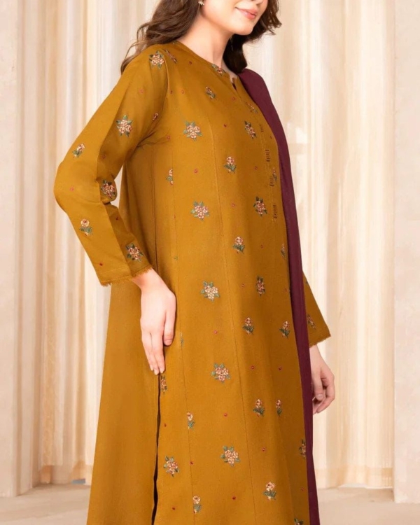 2K25 Luxury Lawn 3PC Embroidered Suit with Zari Sequence Dupatta - Image 3