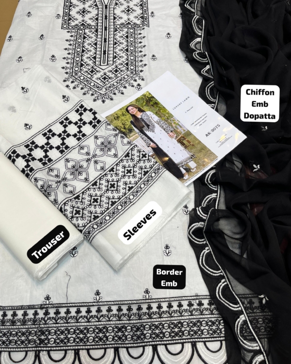 2K25 Luxury Lawn 3PC Embroidered Suit with Chiffon Dupatta - Image 2