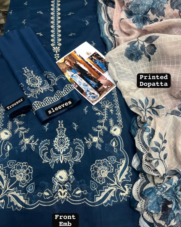 2K25 Luxury Lawn 3PC Embroidered Suit with Diamond Dupatta - Image 2