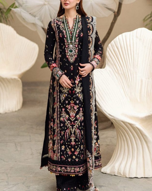 2K25 Luxury Lawn 3PC Suit with Embroidered Khadi Net Dupatta