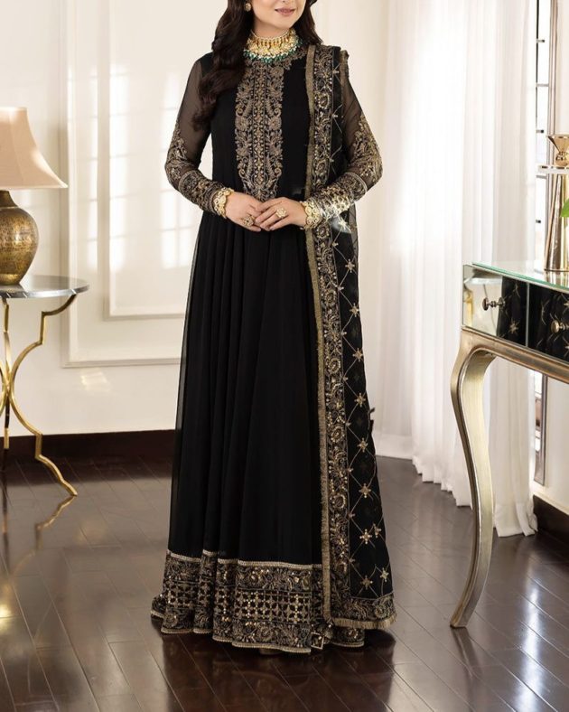 2K25 Chiffon Frock Style 3PC Suit with Full Embroidered Dupatta