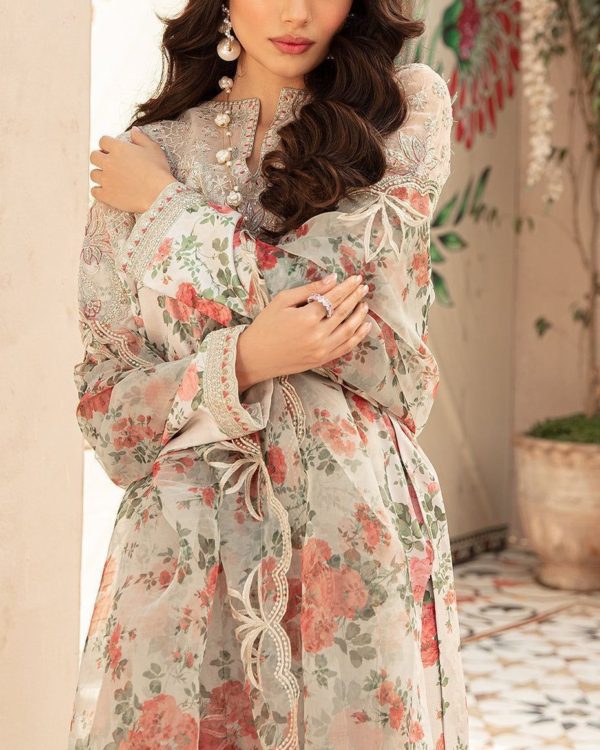 2K25 Printed Lawn 3PC Suit with Heavy Embroidery & Chiffon Dupatta - Image 2