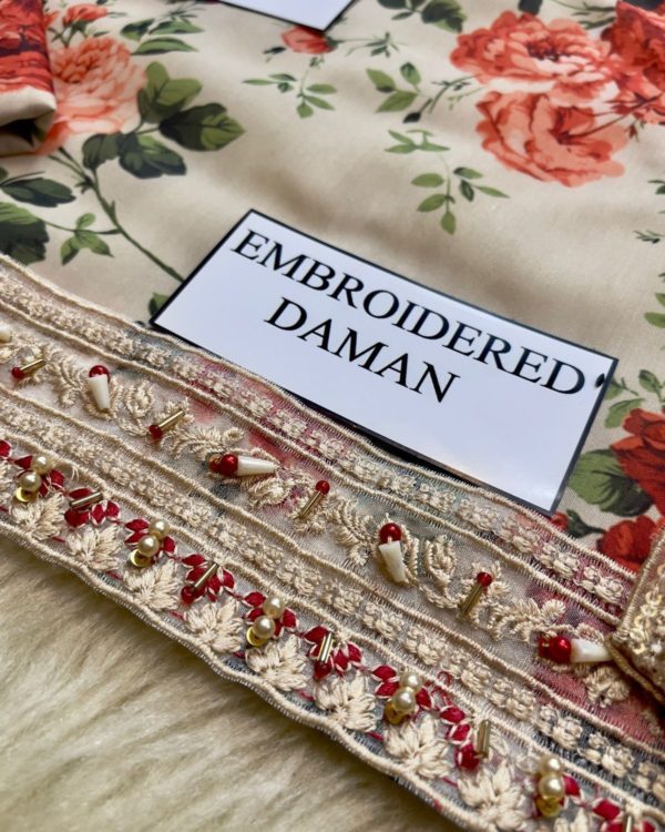 2K25 Printed Lawn 3PC Suit with Heavy Embroidery & Chiffon Dupatta - Image 5