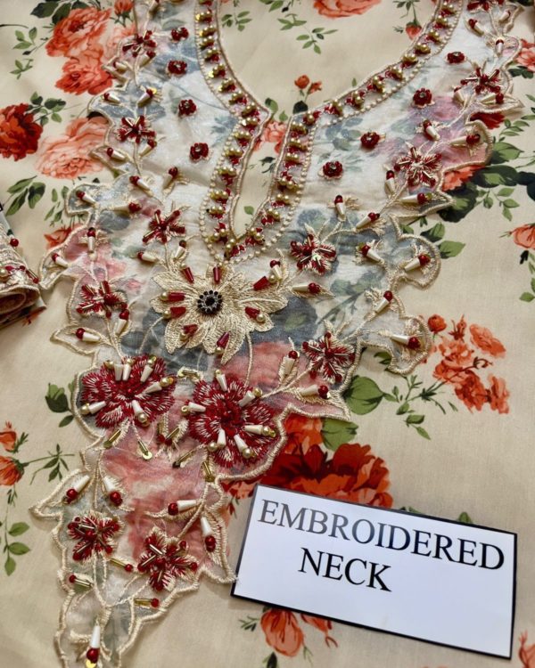 2K25 Printed Lawn 3PC Suit with Heavy Embroidery & Chiffon Dupatta - Image 4
