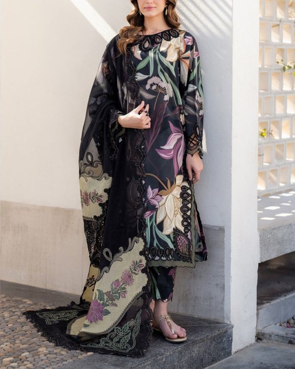 2K25 Premium Printed Lawn 3PC Suit with Embroidered Chiffon Dupatta - Image 2