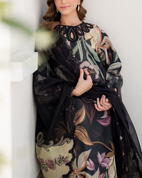 2K25 Premium Printed Lawn 3PC Suit with Embroidered Chiffon Dupatta - Image 5