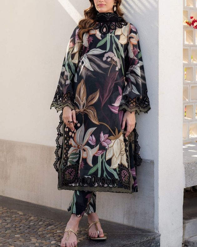2K25 Premium Printed Lawn 3PC Suit with Embroidered Chiffon Dupatta