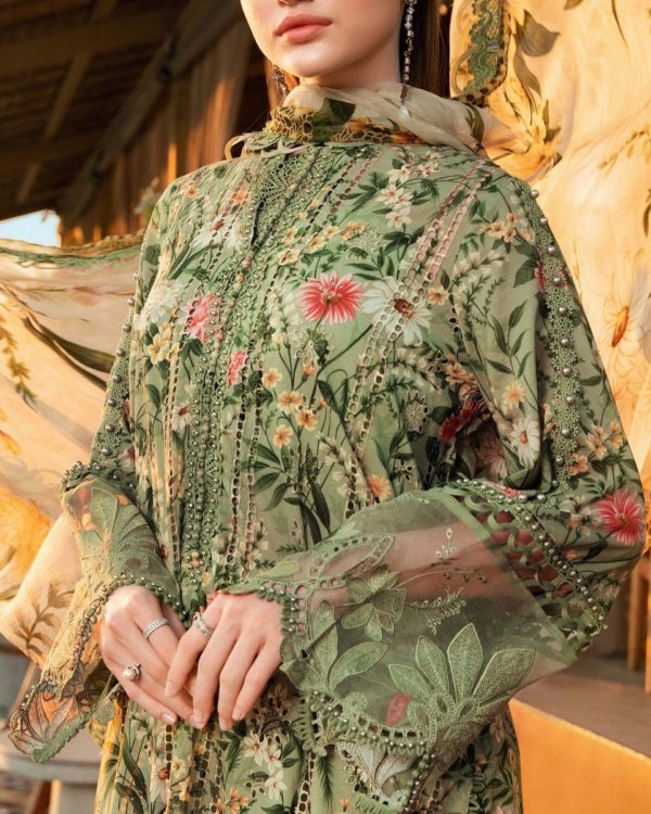 2K25 Embroidered Schiffli Lawn 3PC Suit with Chiffon Dupatta - Image 6