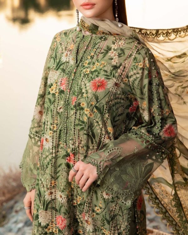 2K25 Embroidered Schiffli Lawn 3PC Suit with Chiffon Dupatta - Image 4