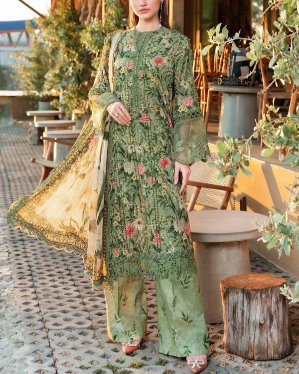 2K25 Embroidered Schiffli Lawn 3PC Suit with Chiffon Dupatta - Image 2
