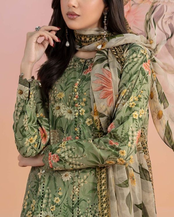 2K25 Embroidered Schiffli Lawn 3PC Suit with Chiffon Dupatta - Image 5