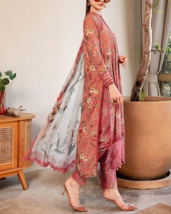 2K25 Schiffli Embroidered Lawn 3PC Suit with Chiffon Dupatta - Image 2