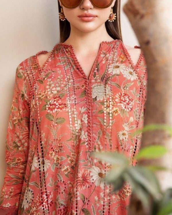 2K25 Schiffli Embroidered Lawn 3PC Suit with Chiffon Dupatta - Image 3