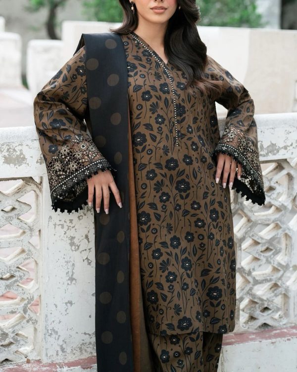2K25 Schiffli Embroidered Lawn 3PC Suit with Chiffon Dupatta - Image 4