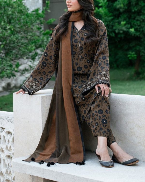 2K25 Schiffli Embroidered Lawn 3PC Suit with Chiffon Dupatta - Image 2