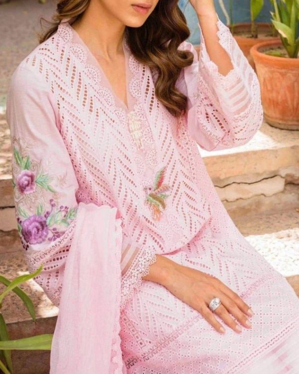 2K25 Chikankari Embroidered Lawn 3PC Suit with Chiffon Dupatta - Image 2