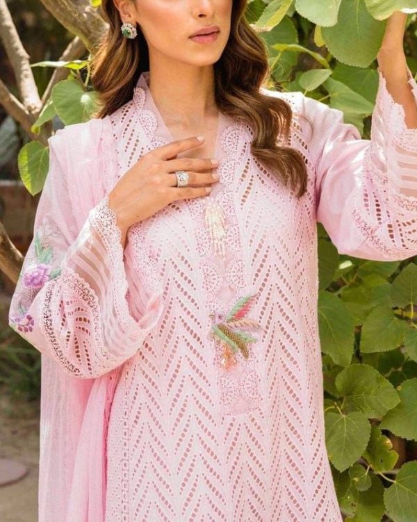 2K25 Chikankari Embroidered Lawn 3PC Suit with Chiffon Dupatta - Image 3