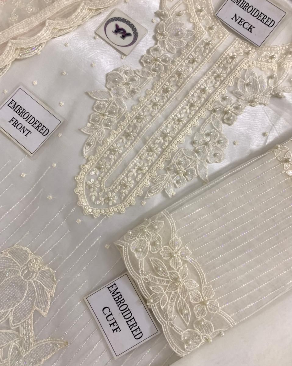 2K25 Luxury Organza 3PC Festive Suit with Embellished Cutwork Dupatta - Image 4