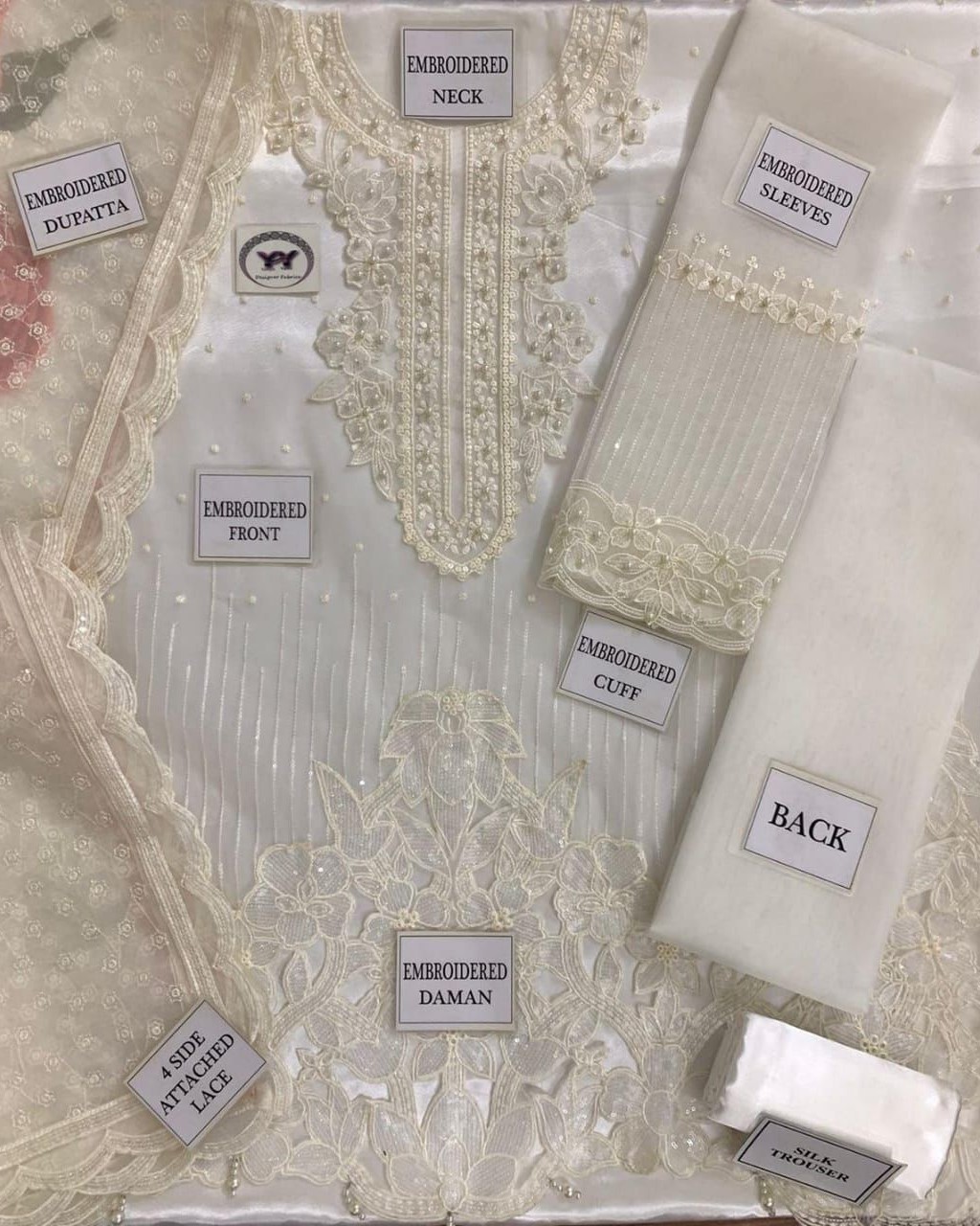 2K25 Luxury Organza 3PC Festive Suit with Embellished Cutwork Dupatta - Image 8