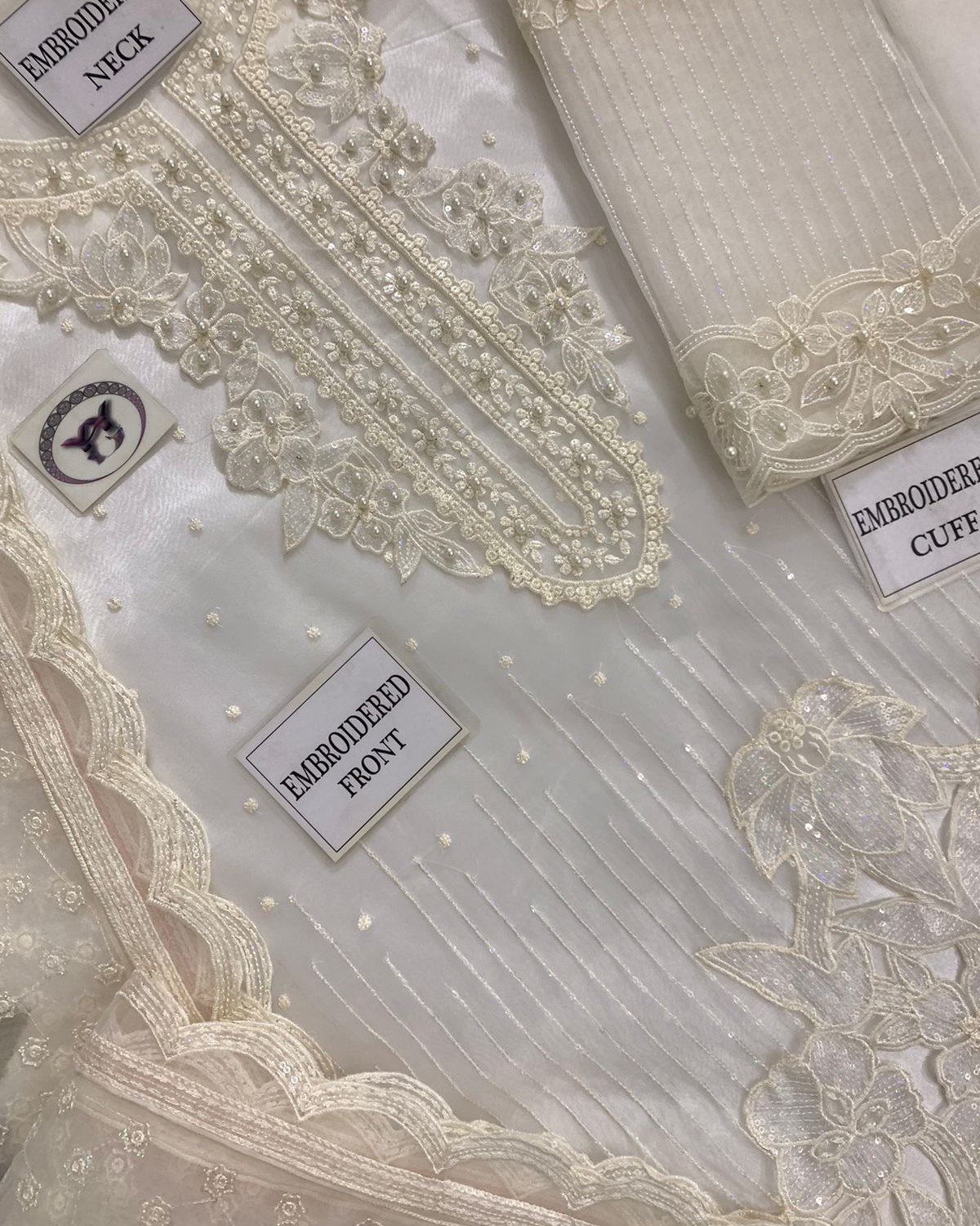 2K25 Luxury Organza 3PC Festive Suit with Embellished Cutwork Dupatta - Image 10