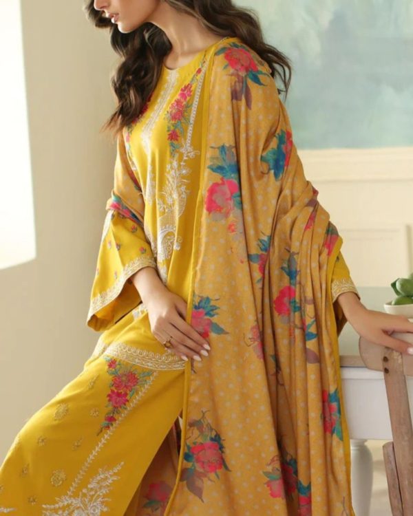 2K25 Luxury Lawn 3PC Embroidered Suit with Diamond Dupatta - Image 4
