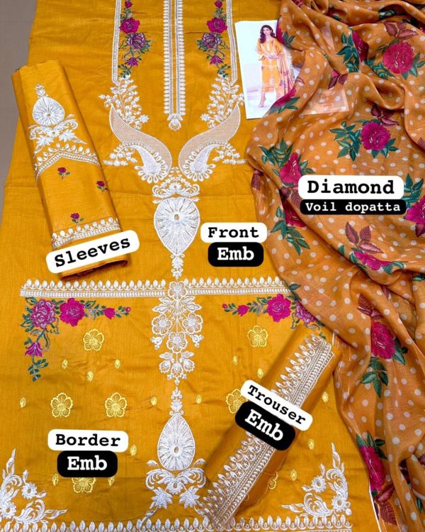 2K25 Luxury Lawn 3PC Embroidered Suit with Diamond Dupatta - Image 6