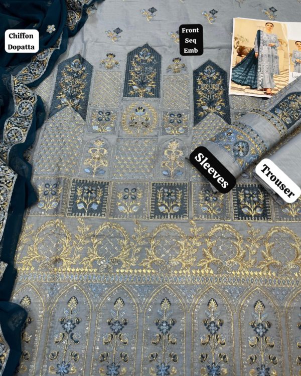 2K25 Luxury Lawn 3PC Embroidered Suit with Chiffon Dupatta - Image 4