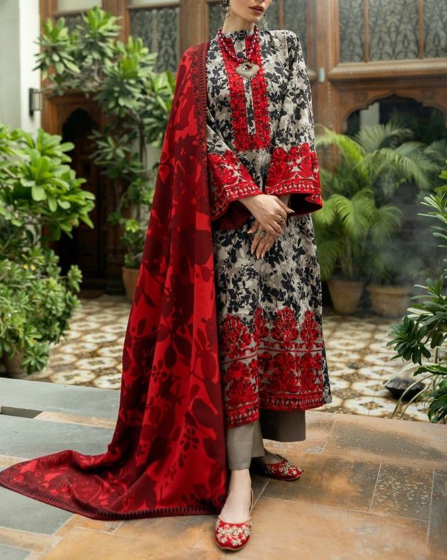 2K25 Summer Lawn 3PC Suit with Chiffon Dupatta & Shanil Embroidery