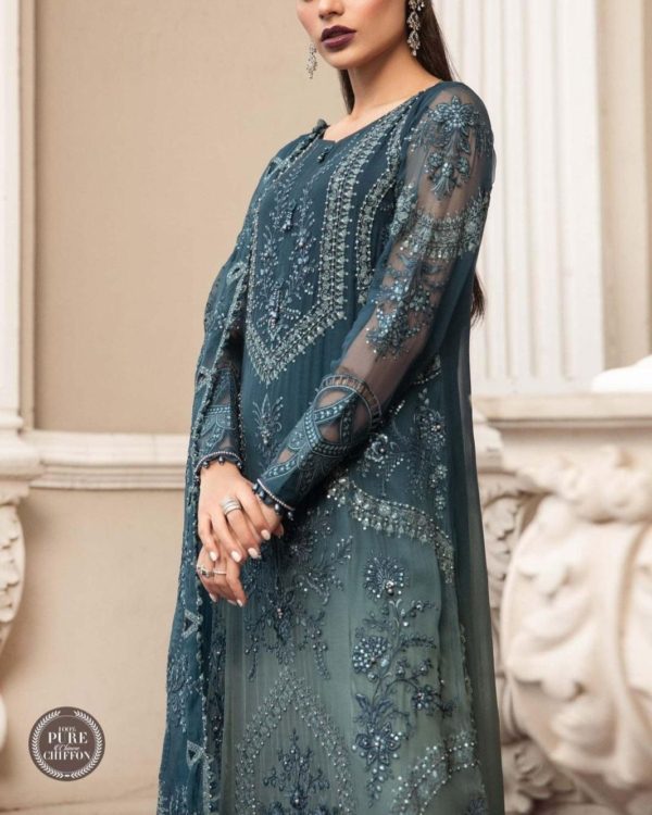 2K25 Couture-Inspired Chiffon Embroidered 3PC Suit with Spangle Work - Image 2