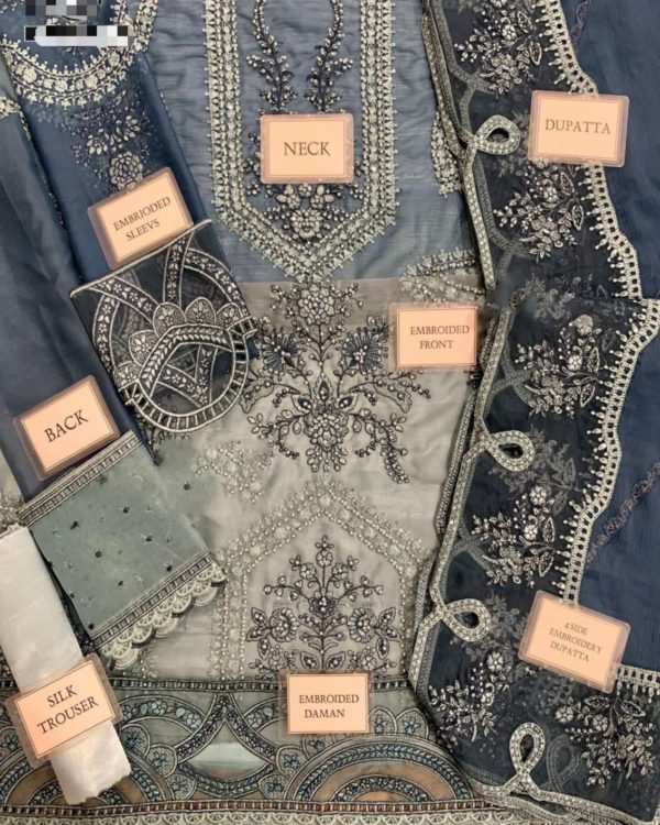 2K25 Couture-Inspired Chiffon Embroidered 3PC Suit with Spangle Work - Image 6
