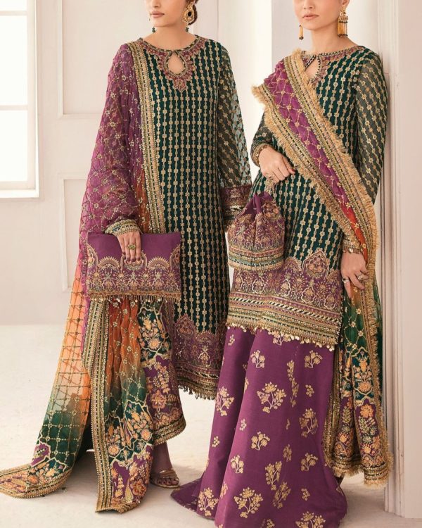 2K25 Festive Organza Embroidered Suit with Shamooz Silk Trouser - Image 3