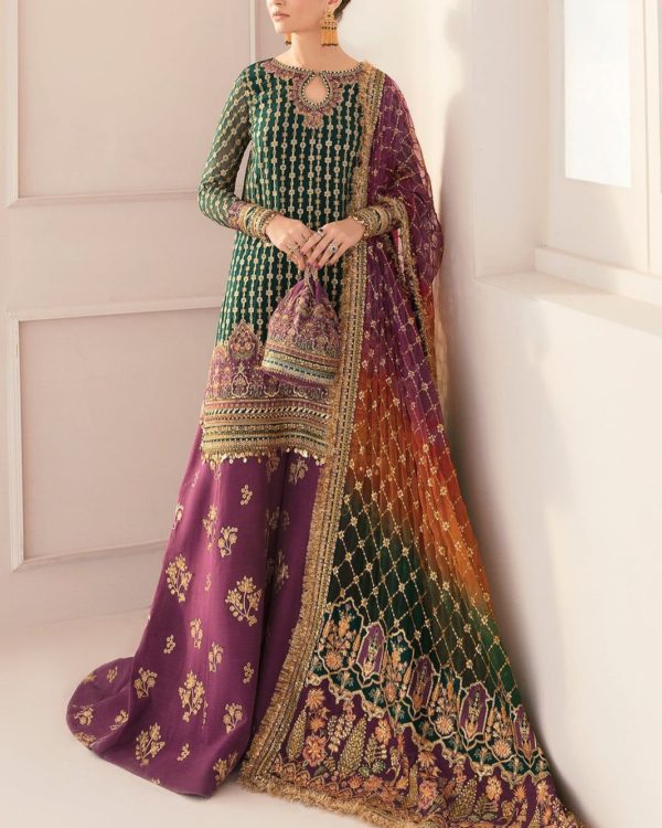 2K25 Festive Organza Embroidered Suit with Shamooz Silk Trouser - Image 4