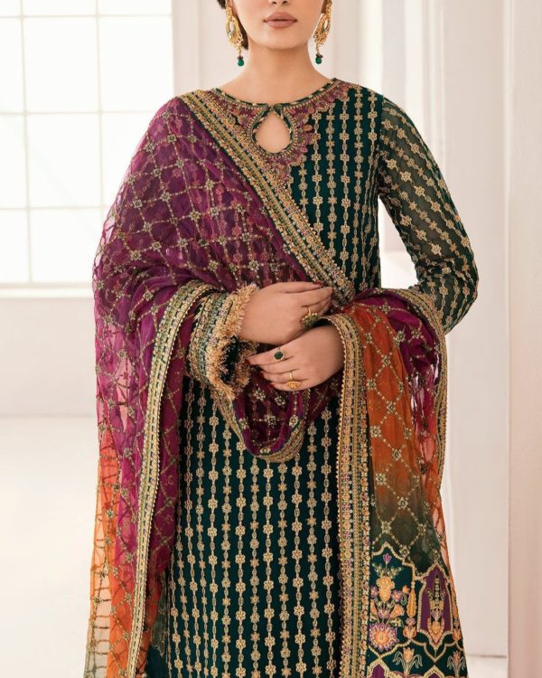 2K25 Festive Organza Embroidered Suit with Shamooz Silk Trouser - Image 5