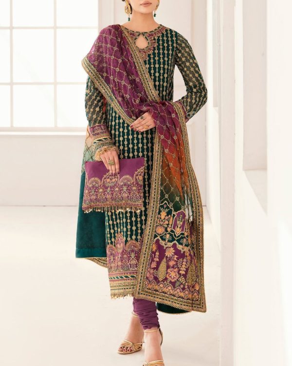 2K25 Festive Organza Embroidered Suit with Shamooz Silk Trouser