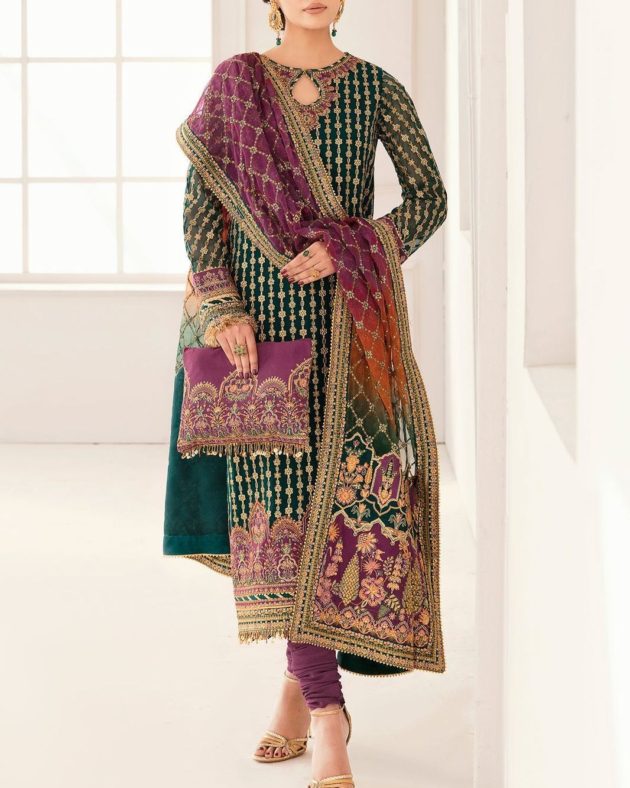 2K25 Festive Organza Embroidered Suit with Shamooz Silk Trouser