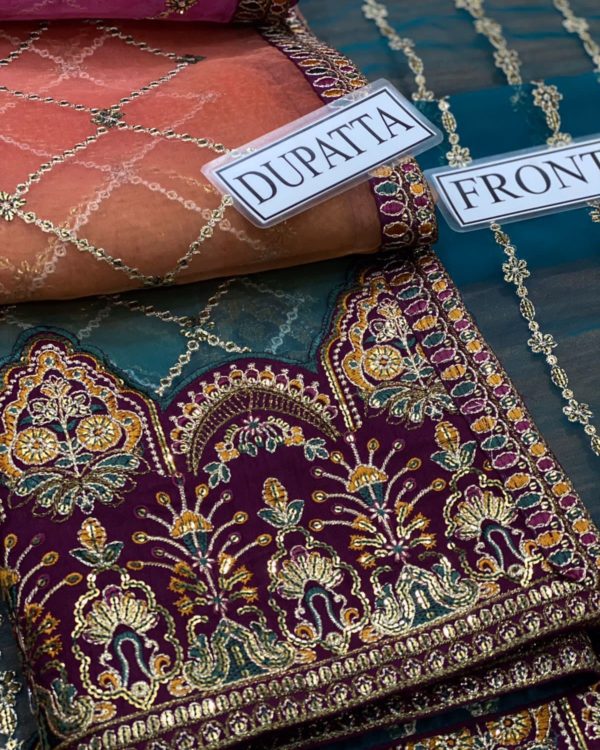 2K25 Festive Organza Embroidered Suit with Shamooz Silk Trouser - Image 8