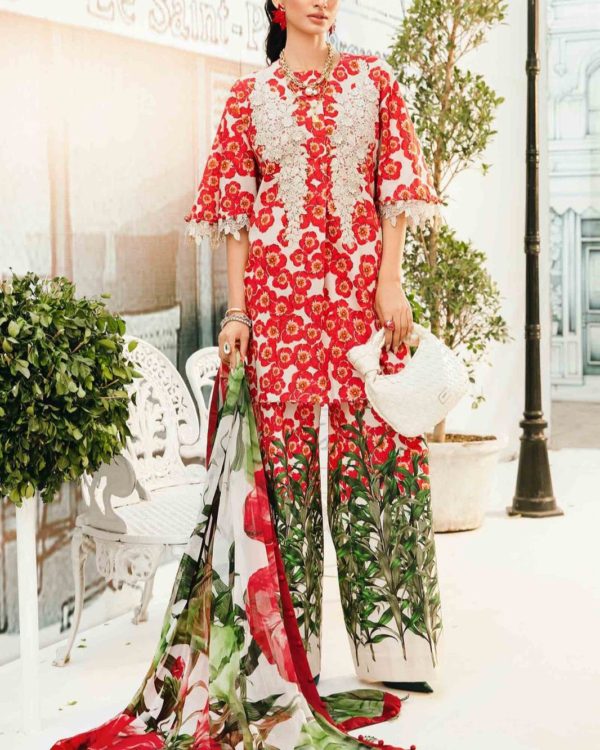 2K25 Premium Printed Lawn 3PC Suit with Spangle & 3D Embroidery