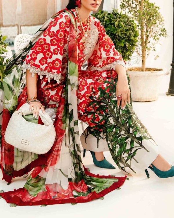 2K25 Premium Printed Lawn 3PC Suit with Spangle & 3D Embroidery - Image 4