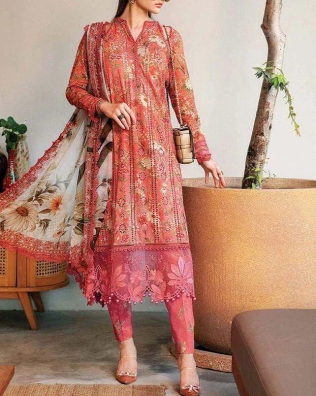 2K25 Premium Printed Lawn 3PC Suit with Heavy Embroidery