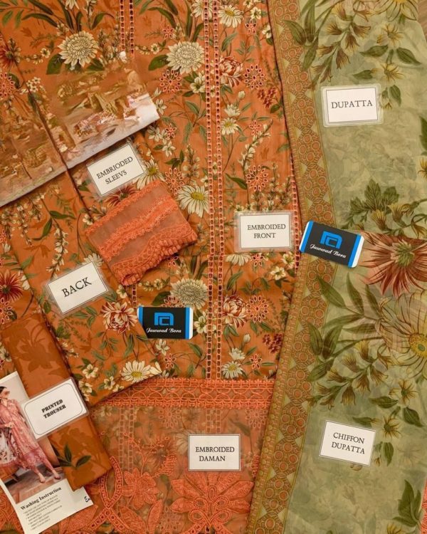 2K25 Premium Printed Lawn 3PC Suit with Heavy Embroidery - Image 4