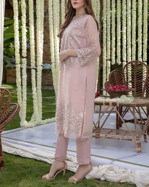 2-Piece Elegant Organza Suit with Satin Silk Trouser - Image 2