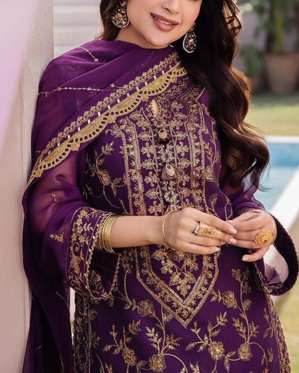 2PC Chiffon Embroidered Suit with Malai Trouser – 2025 Collection - Image 3