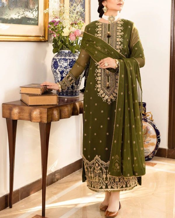 2K25 Chiffon Embroidered 3PC Suit with Triangle Lace Detailing - Image 7